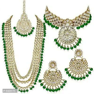 Stylish Green Alloy American Diamond Jewellery Set For Women
