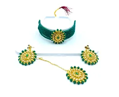 Stylish Green Alloy American Diamond Jewellery Set For Women-thumb1