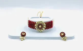 Stylish Alloy Maroon American Diamond Jewellery Set For Women-thumb2