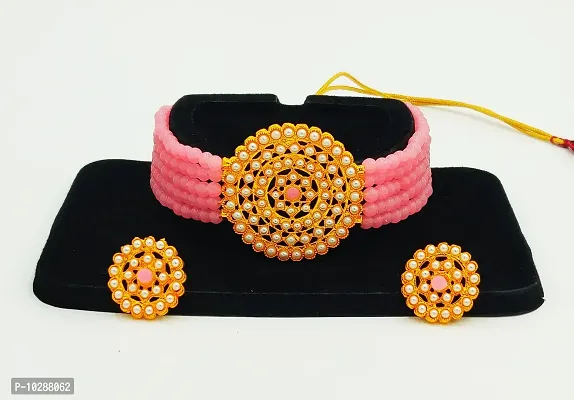 Pink Alloy Beads Choker Set-thumb0