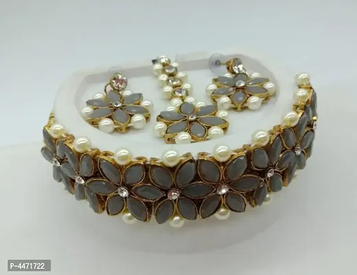 Designer Pearl Kundan Stone Work Jewellery Set