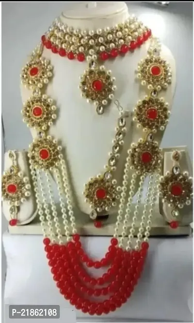 Multicoloured Alloy Pearl Rajwadi Jewellery Sets-thumb0