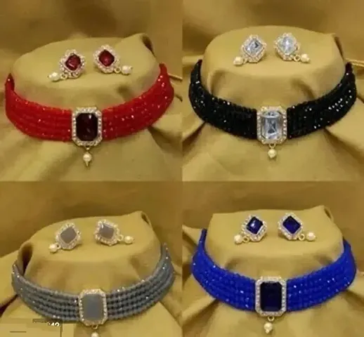 Pack Of 4 Party Wear Alloy Choker Sets For Women