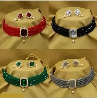 Pack Of 4 Party Wear Alloy Choker Sets For Women
