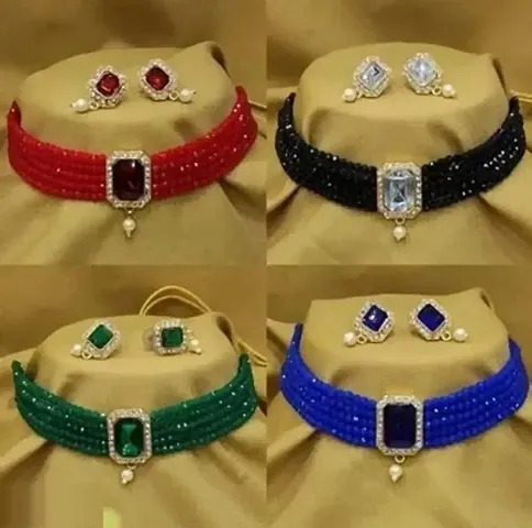 Combo Of 4 Alloy Kundan Layered Choker Sets