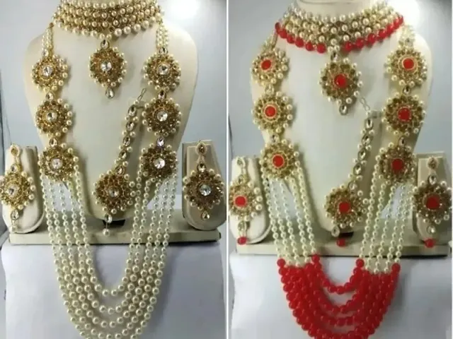 Pack Of 2 Fancy Pearl Rajwadi Jewellery Sets For Women