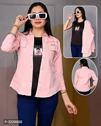 Styilsh Denim Shirt with Inner Top for Women-thumb0