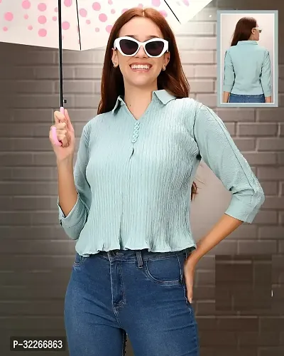 Classic Cotton Turquoise Crop Shirt