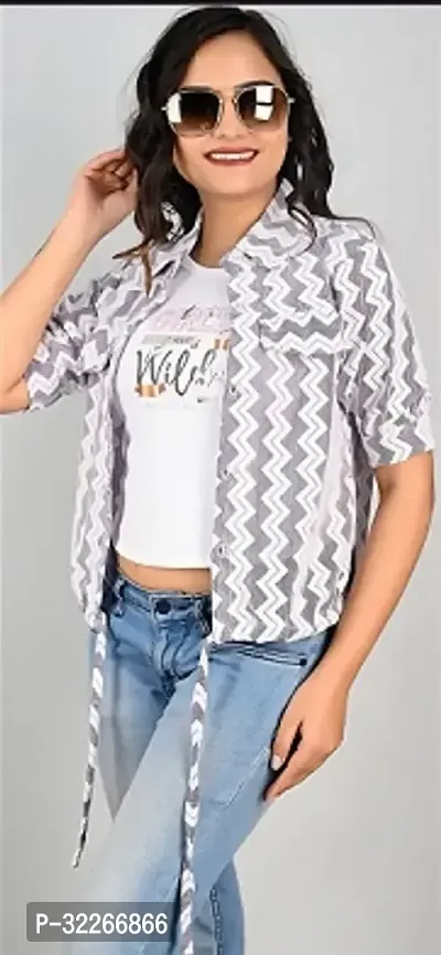 Stylish Cotton Casual White  Print Shirt With Attached Belt