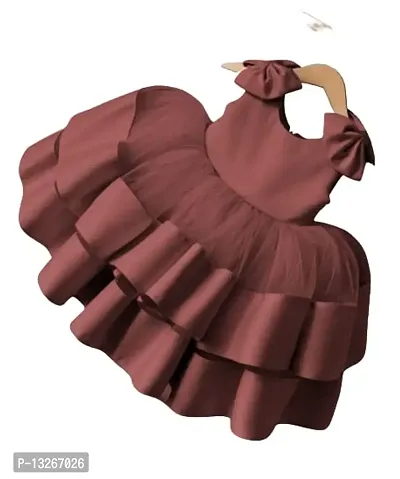 NEW NOW Flora Frock Fit & Flared Frock for Kids Satin Sleeve (4-5 Years, Brown)