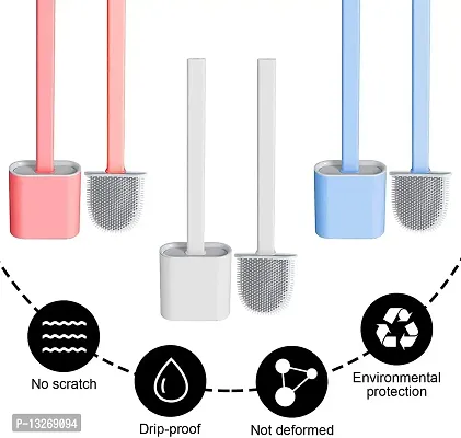 New now Silicone Toilet Brush with Holder Stand, High Silicone + Deep-Cleaning Silicone Toilet Compact Brush with Non-Slip Bathroom Cleaning and Cleaning for Home and Kitchen Sink.-thumb2