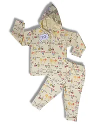 Funny Bear Printed Cotton Sweatshirt Hoodie Tshirt and Pyjama Pant Winter Clothing Set for Infant New Born Kid-thumb1