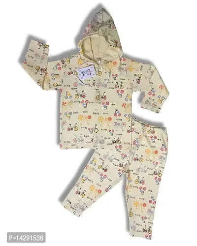 Funny Bear Printed Cotton Sweatshirt Hoodie Tshirt and Pyjama Pant Winter Clothing Set for Infant New Born Kid-thumb2