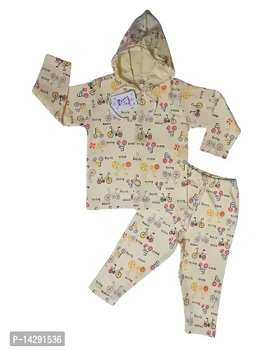 Funny Bear Printed Cotton Sweatshirt Hoodie Tshirt and Pyjama Pant Winter Clothing Set for Infant New Born Kid-thumb0