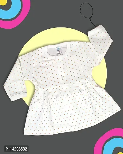Funny Bear Newborn Frocks 0-3 Months Baby Girl | Front Open Dress for Girls | Midi Dress | Full Sleeve Frock for New Born Baby Girl White-thumb4