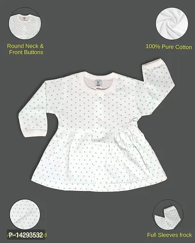 Funny Bear Newborn Frocks 0-3 Months Baby Girl | Front Open Dress for Girls | Midi Dress | Full Sleeve Frock for New Born Baby Girl White-thumb3