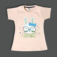 Funny Bear Cotton Printed Tops for Girls | Regular fit Half Sleeves Casual Printed Cotton Tops Tshirt for Girls (Pack of 2)-thumb3