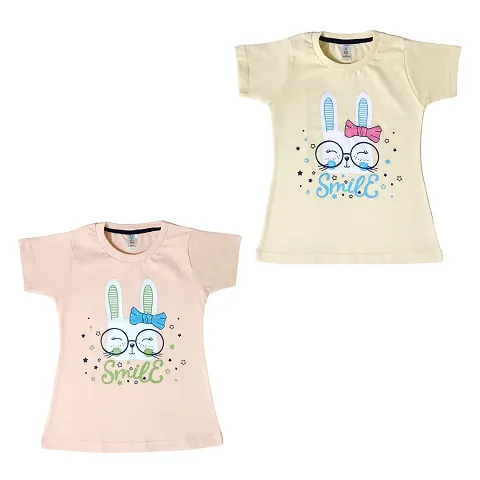 Funny Bear Tops for Girls | Regular fit Half Sleeves Casual Tops Tshirt for Girls (Pack of 2)