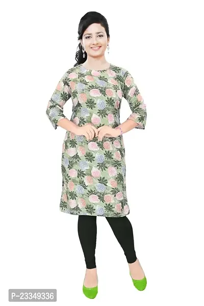 Women's Printed Cotton Straight Puff Kurti for Women and Girls Kurta 3/4 Sleeves,Girls Stylish Kurtas? (XX-Large, Chatni Green)