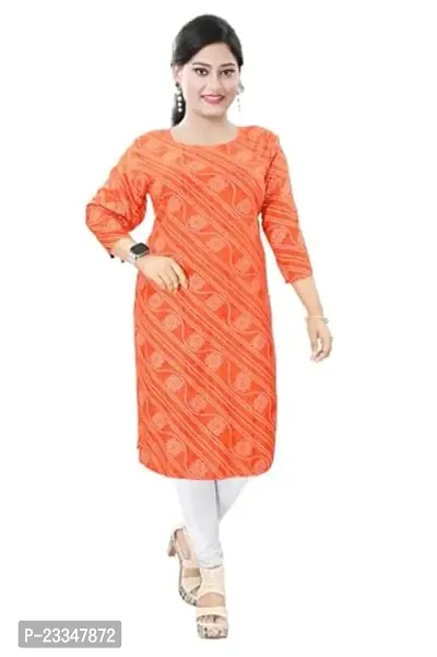 Women's Cotton Blend Straight Printed Kurta for Women and Girls (XX-Large, Orange)