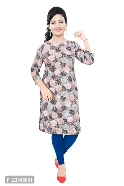 Women's Printed Cotton Straight Puff Kurti for Women and Girls Kurta 3/4 Sleeves,Girls Stylish Kurtas? (X-Large, Cofy)-thumb0