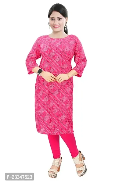 Women's Cotton Blend Straight Printed Kurta for Women and Girls (Large, Pink)