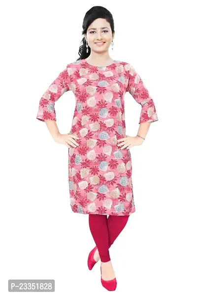 Women's Printed Cotton Straight Puff Kurti for Women and Girls Kurta 3/4 Sleeves,Girls Stylish Kurtas? (Medium, Red)