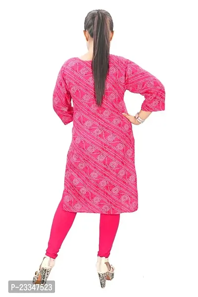Women's Cotton Blend Straight Printed Kurta for Women and Girls (Large, Pink)-thumb2