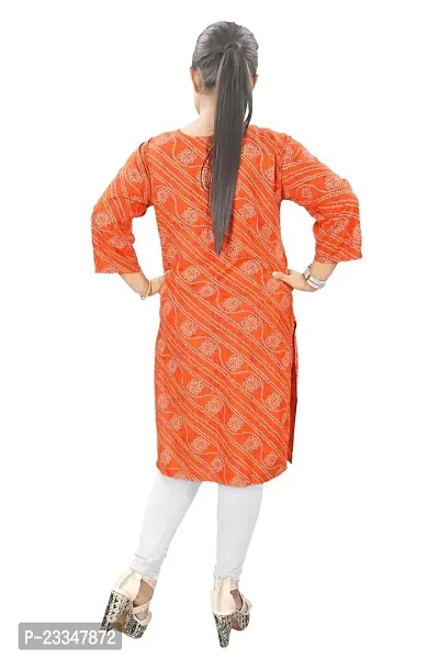 Women's Cotton Blend Straight Printed Kurta for Women and Girls (XX-Large, Orange)-thumb2
