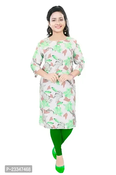 Women's Cotton Blend Printed Straight Kurta 3/4 Sleeves,Girls Stylish Kurtas (Medium, Green)-thumb0