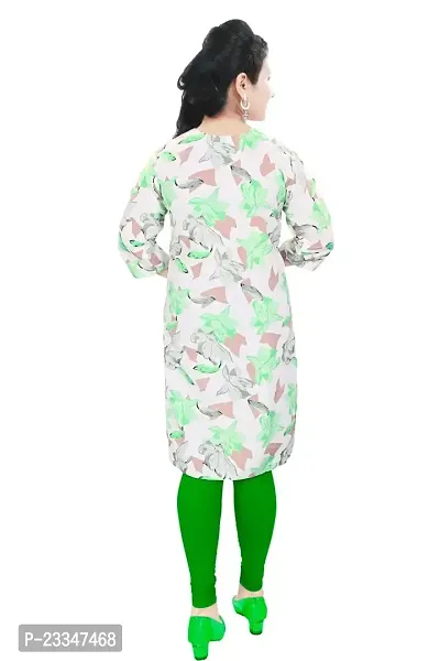 Women's Cotton Blend Printed Straight Kurta 3/4 Sleeves,Girls Stylish Kurtas (Medium, Green)-thumb2