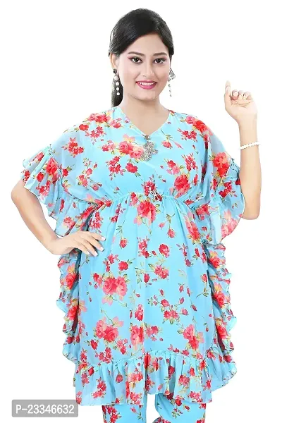 Women's and Girls Rayon Nyra Cut Printed Embrodery Kurti (XX-Large, Sky Blue)-thumb3