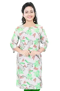 Women's Cotton Blend Printed Straight Kurta 3/4 Sleeves,Girls Stylish Kurtas (Medium, Green)-thumb2