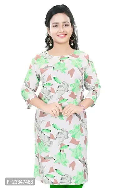 Women's Cotton Blend Printed Straight Kurta 3/4 Sleeves,Girls Stylish Kurtas (Medium, Green)-thumb3