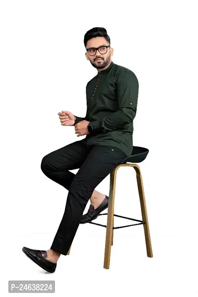 Classic Cotton Solid Short Kurta for Men-thumb2