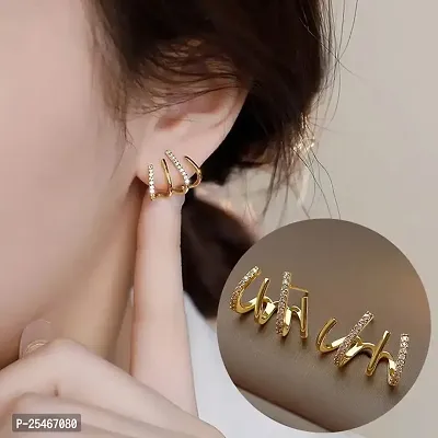 Earring Cum Earcuff | Korean Earring | Stylish Earring For Girls | Designer Gold-Earring | Gold-plated Earring-thumb0