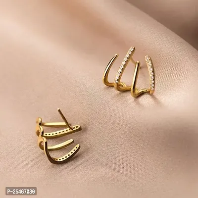 Earring Cum Earcuff | Korean Earring | Stylish Earring For Girls | Designer Gold-Earring | Gold-plated Earring-thumb4