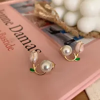 Stylish Rose Earring Cum Earrcuff With Pearl Earring For Girls  Women | Gold Plated Stud Earring-thumb2