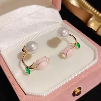 Stylish Rose Earring Cum Earrcuff With Pearl Earring For Girls  Women | Gold Plated Stud Earring-thumb1