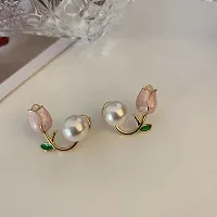 Stylish Rose Earring Cum Earrcuff With Pearl Earring For Girls  Women | Gold Plated Stud Earring-thumb3