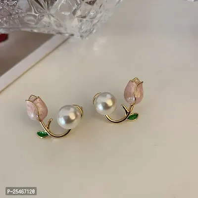 Stylish Rose Earring Cum Earrcuff With Pearl Earring For Girls  Women | Gold Plated Stud Earring-thumb4