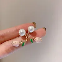 Stylish Rose Earring Cum Earrcuff With Pearl Earring For Girls  Women | Gold Plated Stud Earring-thumb4