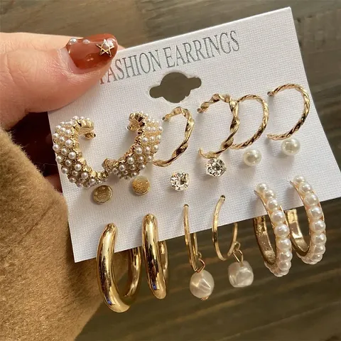Combo Of 6 Gold Plated Brass Earrings
