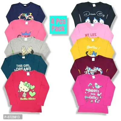 girls tshirts top Morvika Cotton Hosiery Girls Print Full Sleeve T-shirts (combo pack) with new different design