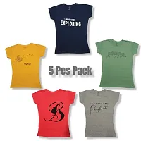 girls tshirts top Hosiery Cotton Combo Pack 5 Pes 5 Color Roundneck Tshirts pack Different 5 Tshirts with best quality and comfortable fit in regular unique design-thumb2