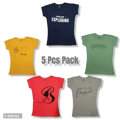 girls tshirts top Hosiery Cotton Combo Pack 5 Pes 5 Color Roundneck Tshirts pack Different 5 Tshirts with best quality and comfortable fit in regular unique design-thumb3