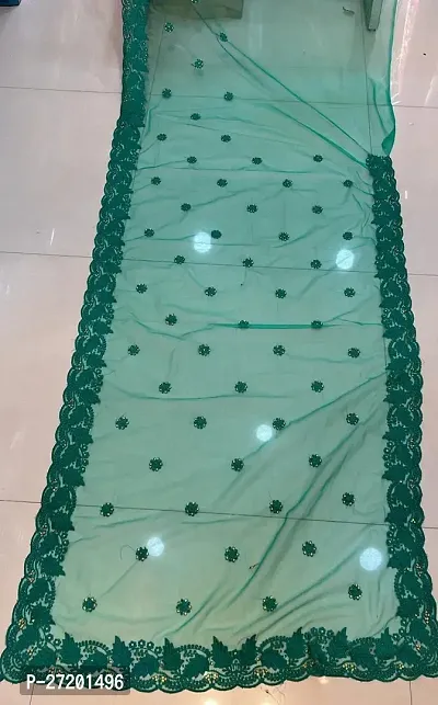 Beautiful Net Green Saree with Blouse piece For Women