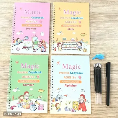 D4STARS MAGIC PRACTICE SANK COPYBOOK FOR KIDS,  BEST WRITING COPY BOOK FOR CHILDREN STUDY ( COMBO 4 COPYBOOK +  FREE : 1 PEN + 10 REFILL )-thumb0