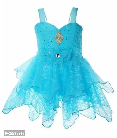 Fabulous Blue Net Embellished Frocks For Girls