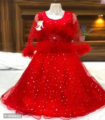 Fabulous Red Net Embellished Frocks For Girls-thumb0